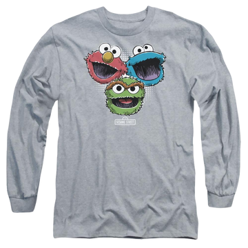 Athletic heather men's long sleeve t-shirt with Sesame Street Halftone Heads graphic