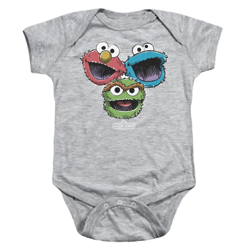 Athletic heather baby bodysuit with Sesame Street Halftone Heads graphic