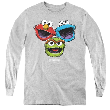 Athletic heather youth long sleeve t-shirt with Sesame Street Halftone Heads graphic