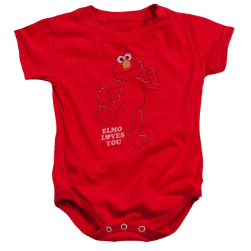 Red baby bodysuit with Sesame Street Elmo Loves You graphic