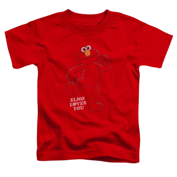 Red toddler t-shirt with Sesame Street Elmo Loves You graphic