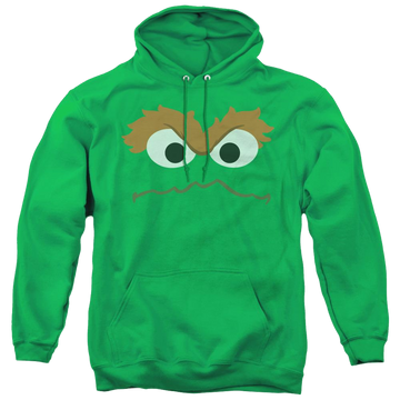 Kelly green pullover hoodie with Sesame Street Oscar Face graphic