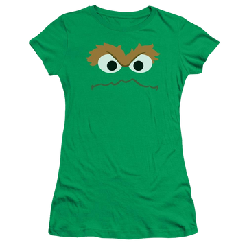 Kelly green juniors t-shirt with Sesame Street Oscar Face graphic