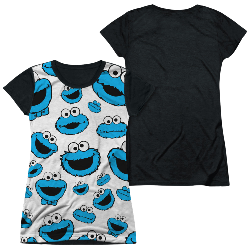 Sesame Street Cookie Face Pattern - Juniors Black Back T-Shirt Juniors Black Back T-Shirt Sesame Street   