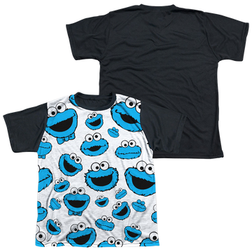 Sesame Street Cookie Face Pattern youth black back t-shirt for ages 8 to 12