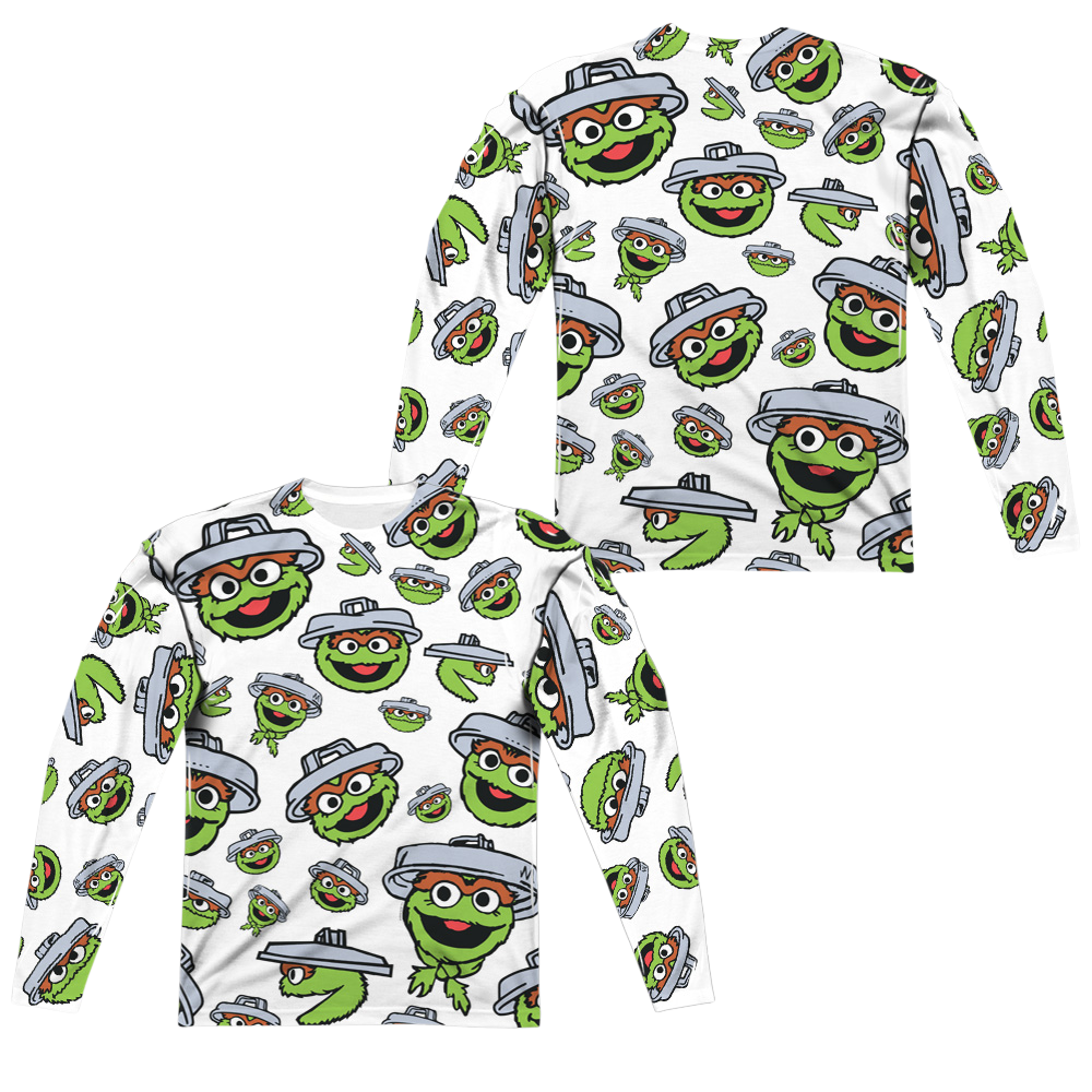 Sesame Street Oscar Face Pattern (Front/Back Print) - Men's All-Over Print Long Sleeve Men's All-Over Print Long Sleeve Sesame Street   