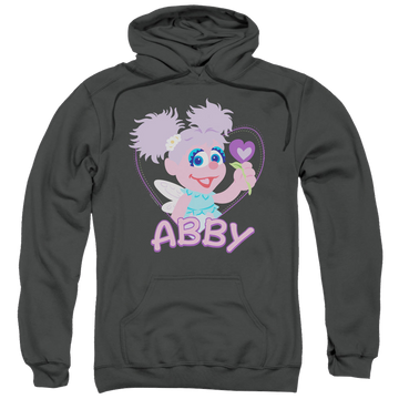Charcoal pullover hoodie with Sesame Street Flat Abby graphic