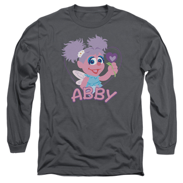 Charcoal men's long sleeve t-shirt with Sesame Street Flat Abby graphic