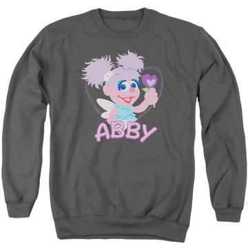 Charcoal men's crewneck sweatshirt with Sesame Street Flat Abby graphic