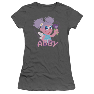 Charcoal juniors t-shirt with Sesame Street Flat Abby graphic