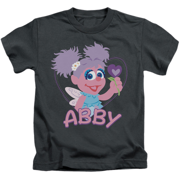 Charcoal kid's t-shirt for ages 4 to 7 with Sesame Street Flat Abby graphic