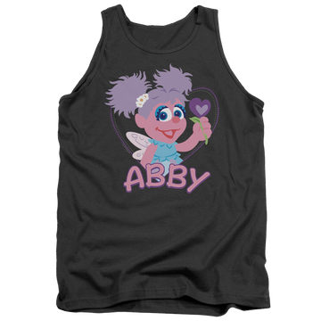 Charcoal men's tank with Sesame Street Flat Abby graphic