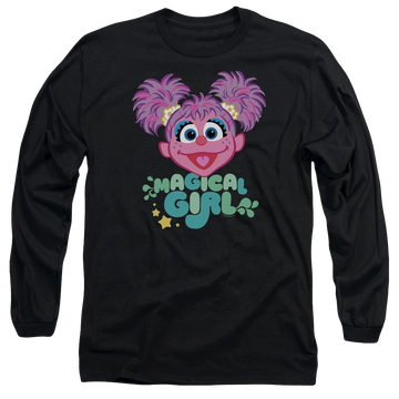 Black men's long sleeve t-shirt with Sesame Street Scribble Head graphic