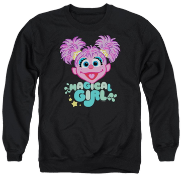 Black men's crewneck sweatshirt with Sesame Street Scribble Head graphic