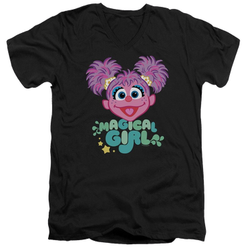 Black men's v-neck t-shirt with Sesame Street Scribble Head graphic