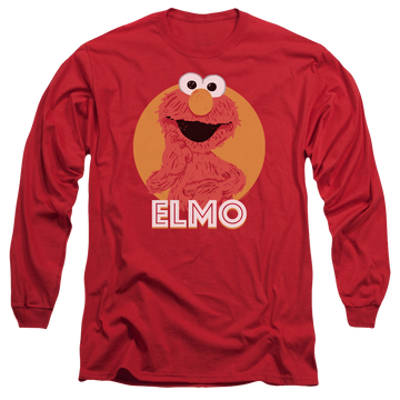 Red men's long sleeve t-shirt with Sesame Street Elmo Scribble graphic
