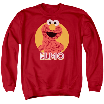 Red men's crewneck sweatshirt with Sesame Street Elmo Scribble graphic
