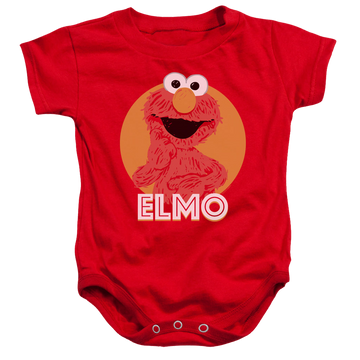 Red baby bodysuit with Sesame Street Elmo Scribble graphic
