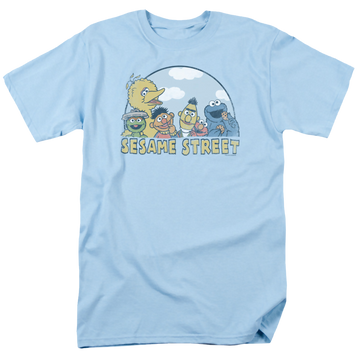 Light blue men's regular fit t-shirt with Sesame Street Sesame Group graphic