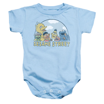 Light blue baby bodysuit with Sesame Street Sesame Group graphic