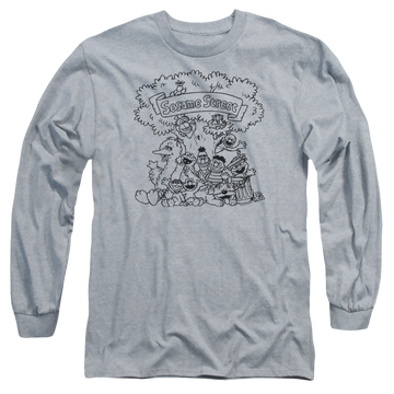 Athletic heather men's long sleeve t-shirt with Sesame Street Simple Street graphic