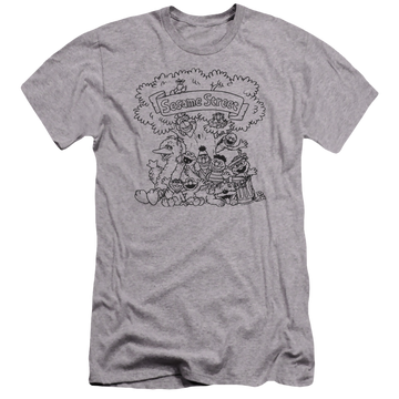 Athletic heather men's premium slim fit t-shirt with Sesame Street Simple Street graphic