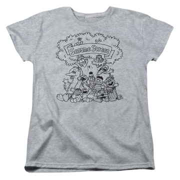 Athletic heather women's t-shirt with Sesame Street Simple Street graphic