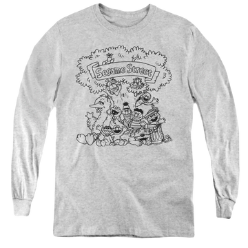 Athletic heather youth long sleeve t-shirt with Sesame Street Simple Street graphic