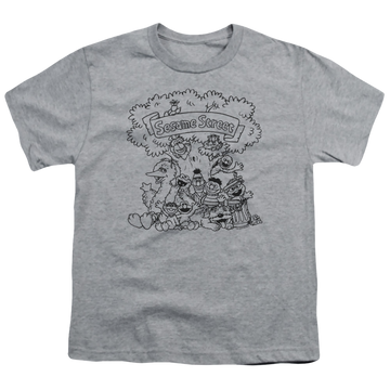Athletic heather youth t-shirt for ages 8 to 12 with Sesame Street Simple Street graphic