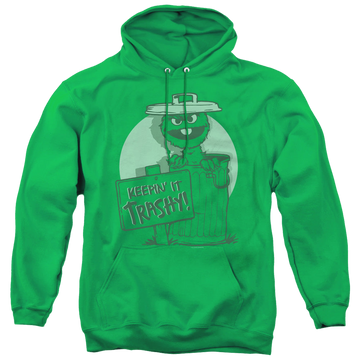 Kelly green pullover hoodie with Sesame Street Keepin It Trashy graphic