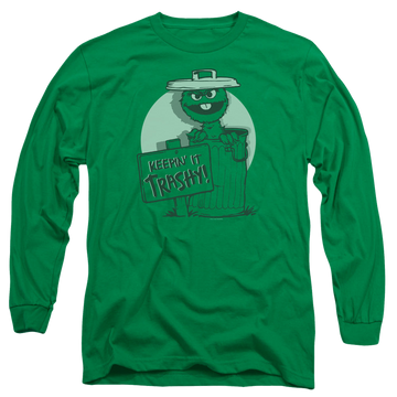 Kelly green men's long sleeve t-shirt with Sesame Street Keepin It Trashy graphic