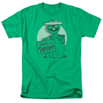 Kelly green men's regular fit t-shirt with Sesame Street Keepin It Trashy graphic