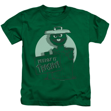 Kelly green kid's t-shirt for ages 4 to 7 with Sesame Street Keepin It Trashy graphic