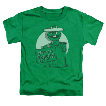 Kelly green toddler t-shirt with Sesame Street Keepin It Trashy graphic