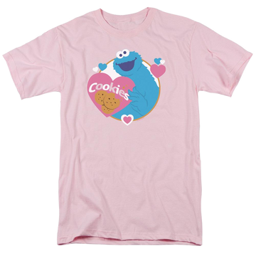 Pink men's regular fit t-shirt with Sesame Street Love Cookies graphic
