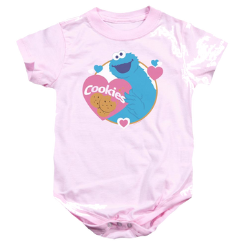 Pink baby bodysuit with Sesame Street Love Cookies graphic