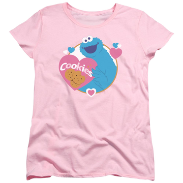 Pink women's t-shirt with Sesame Street Love Cookies graphic