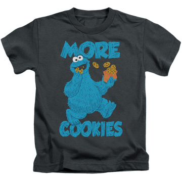 Charcoal kid's t-shirt for ages 4 to 7 with Sesame Street More Cookies graphic