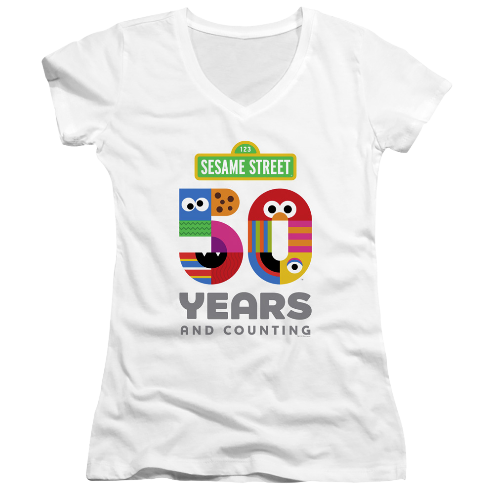 Sesame Street 50 Years Logo - Juniors V-Neck T-Shirt Juniors V-Neck T-Shirt Sesame Street   