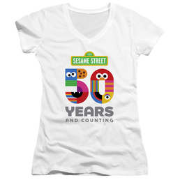 Sesame Street 50 Years Logo - Juniors V-Neck T-Shirt Juniors V-Neck T-Shirt Sesame Street   