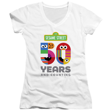 Sesame Street 50 Years Logo - Juniors V-Neck T-Shirt Juniors V-Neck T-Shirt Sesame Street   