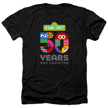 Black men's heather t-shirt with Sesame Street 50 Years Logo graphic