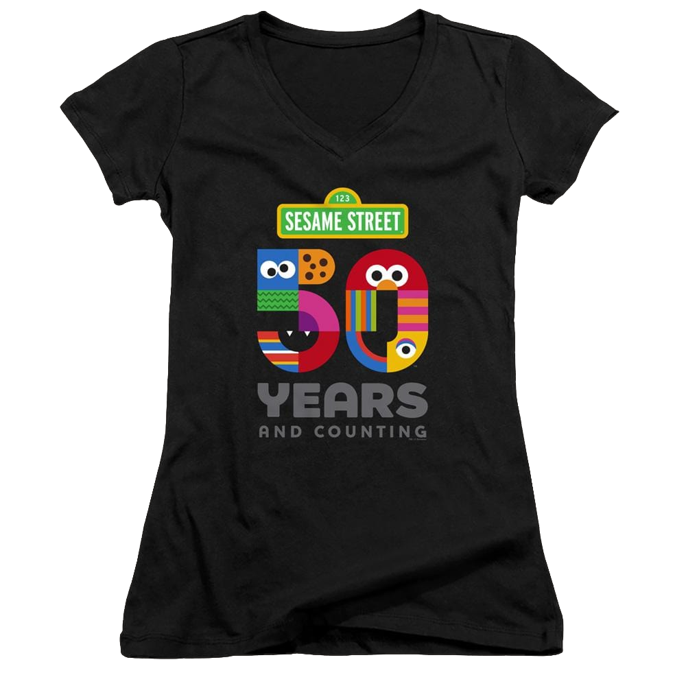 Sesame Street 50 Years Logo - Juniors V-Neck T-Shirt Juniors V-Neck T-Shirt Sesame Street   