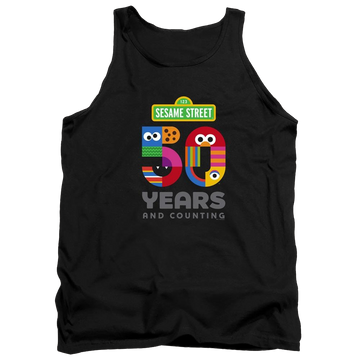 Black men's tank with Sesame Street 50 Years Logo graphic