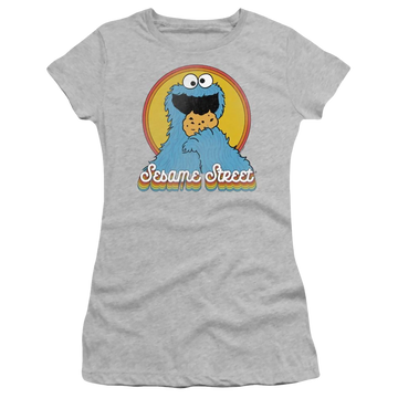 Athletic heather juniors t-shirt with Sesame Street Cookie Monster Layers graphic