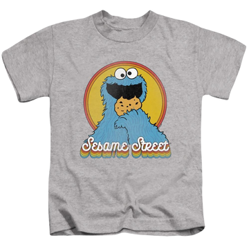 Athletic heather kid's t-shirt for ages 4 to 7 with Sesame Street Cookie Monster Layers graphic
