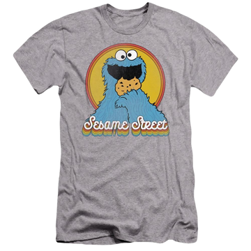 Athletic heather men's premium slim fit t-shirt with Sesame Street Cookie Monster Layers graphic