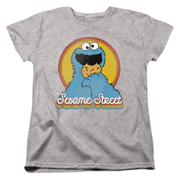 Athletic heather women's t-shirt with Sesame Street Cookie Monster Layers graphic
