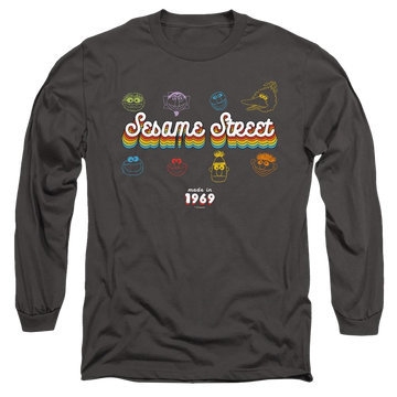 Charcoal men's long sleeve t-shirt with Sesame Street Made In 1969 graphic
