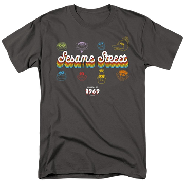 Charcoal men's regular fit t-shirt with Sesame Street Made In 1969 graphic